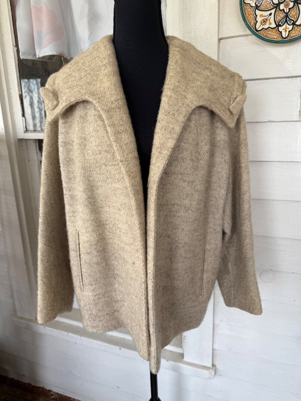Vintage 50s "A Present Vogue" Short Wool Open Overcoat Beige M/L